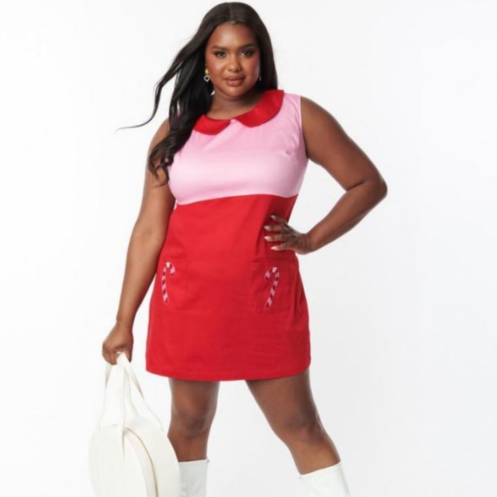 Red & Pink Candy Cane Dress with Peter Pan Collar - Smak Parlour (3X) ❧